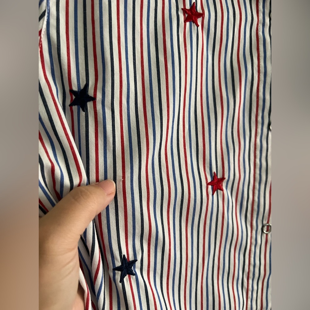 Alfred Dunner Red White Blue Striped Button Up Shirt Women’s Size 12 Patriotic - Picture 5 of 5
